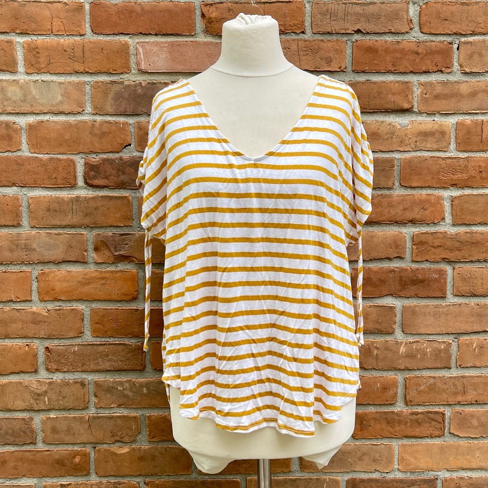 Green Envelope Striped T-shirt with Rushed Sleeves